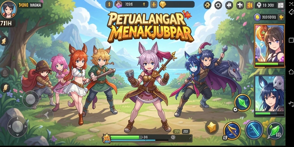 Tampilan gameplay menarik dari 71H dengan karakter anime yang beraksi.