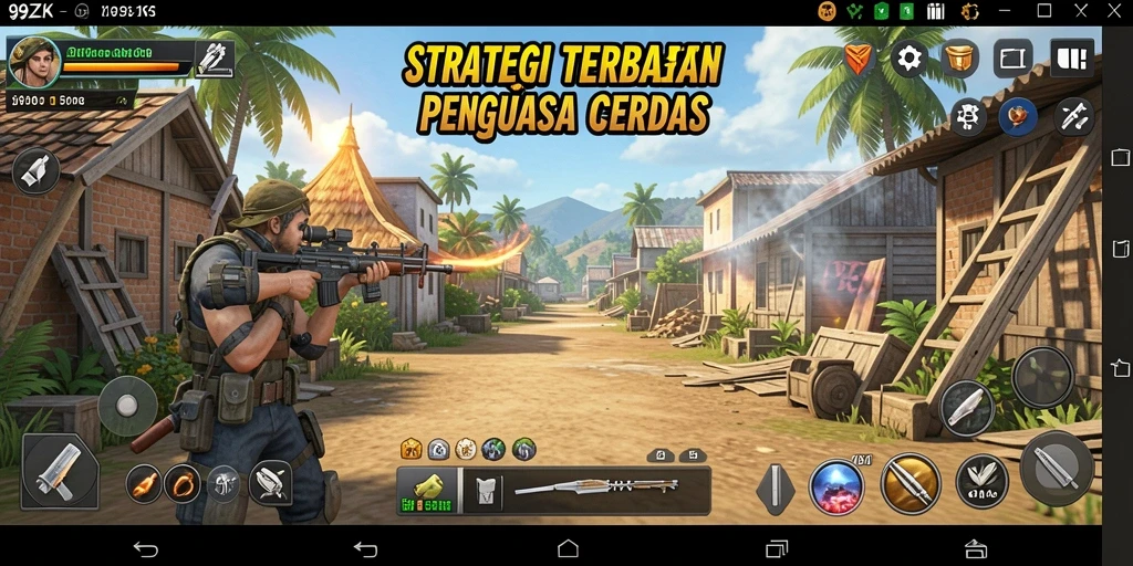 Screenshot gameplay menunjukkan pertempuran strategis yang intens di 99ZK.