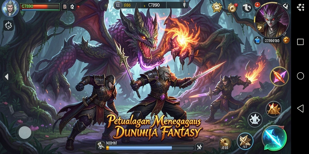 Tampilan gameplay menegangkan dalam dunia fantasi yang luas.