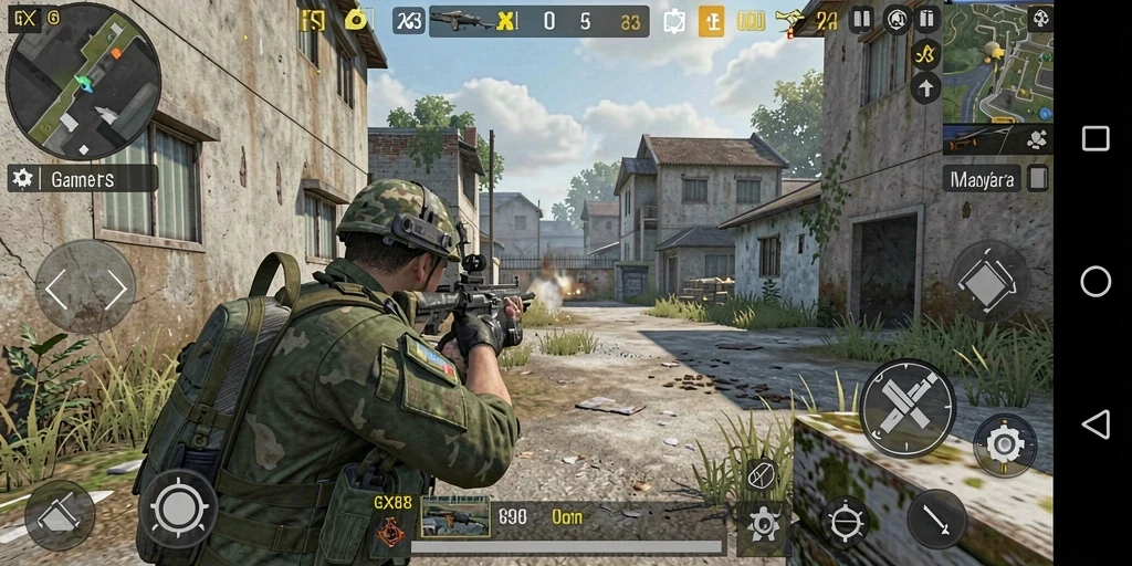 Screenshot gameplay GX88 dengan aksi tembak-menembak yang seru.