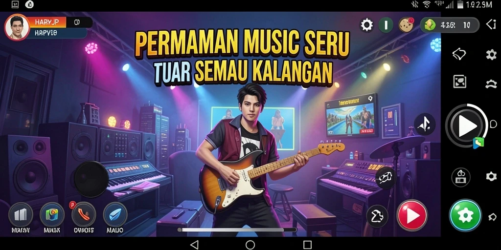 Screenshot utama HARAPJP menampilkan gameplay seru dengan berbagai pilihan lagu.