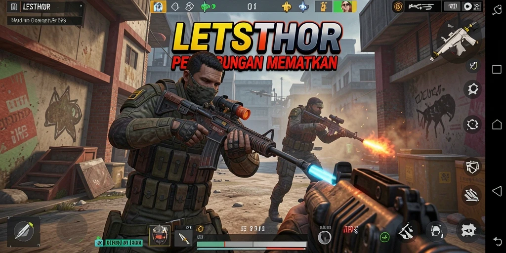 Screenshot gameplay LETSTHOR menampilkan suasana pertempuran yang seru dan mendebarkan.