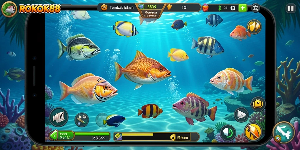 Tampilan menarik dari gameplay Tembak Ikan di ROKOK88.