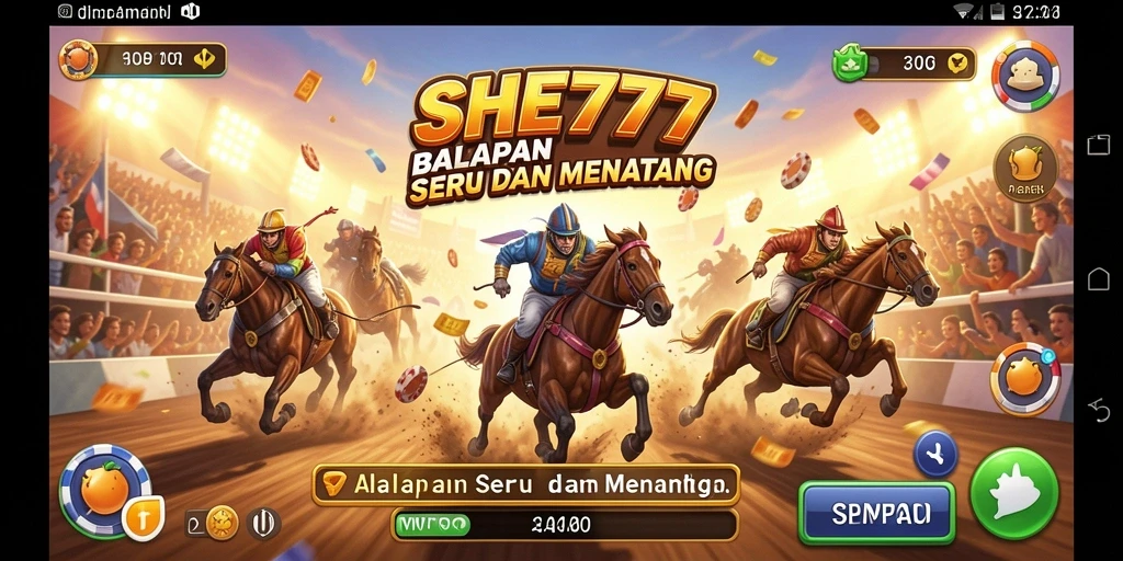 Tampilan gameplay SHE777 yang memukau dengan mobil balap melaju cepat.