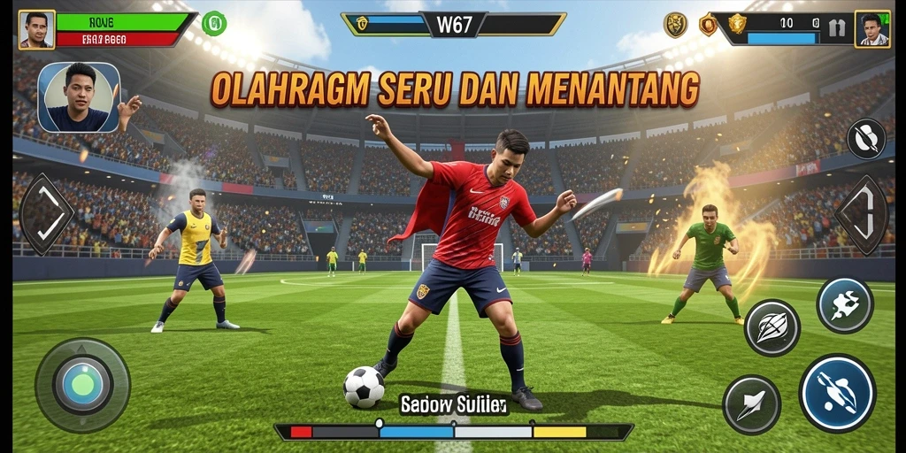 Tampilan gameplay W67 dengan aksi olahraga yang intens.