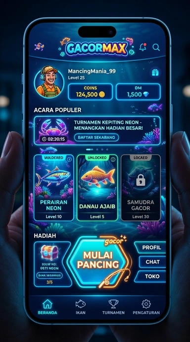 Tampilan utama aplikasi gacormax yang memudahkan navigasi.